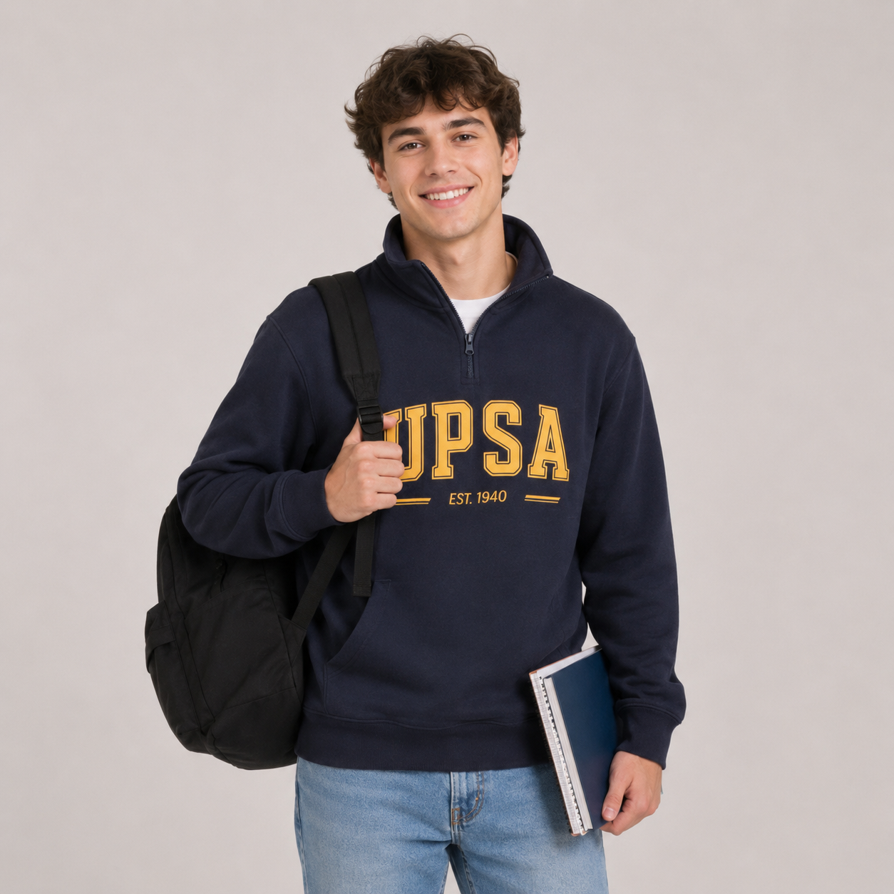 Sudadera con cremallera y “UPSA” estilo college